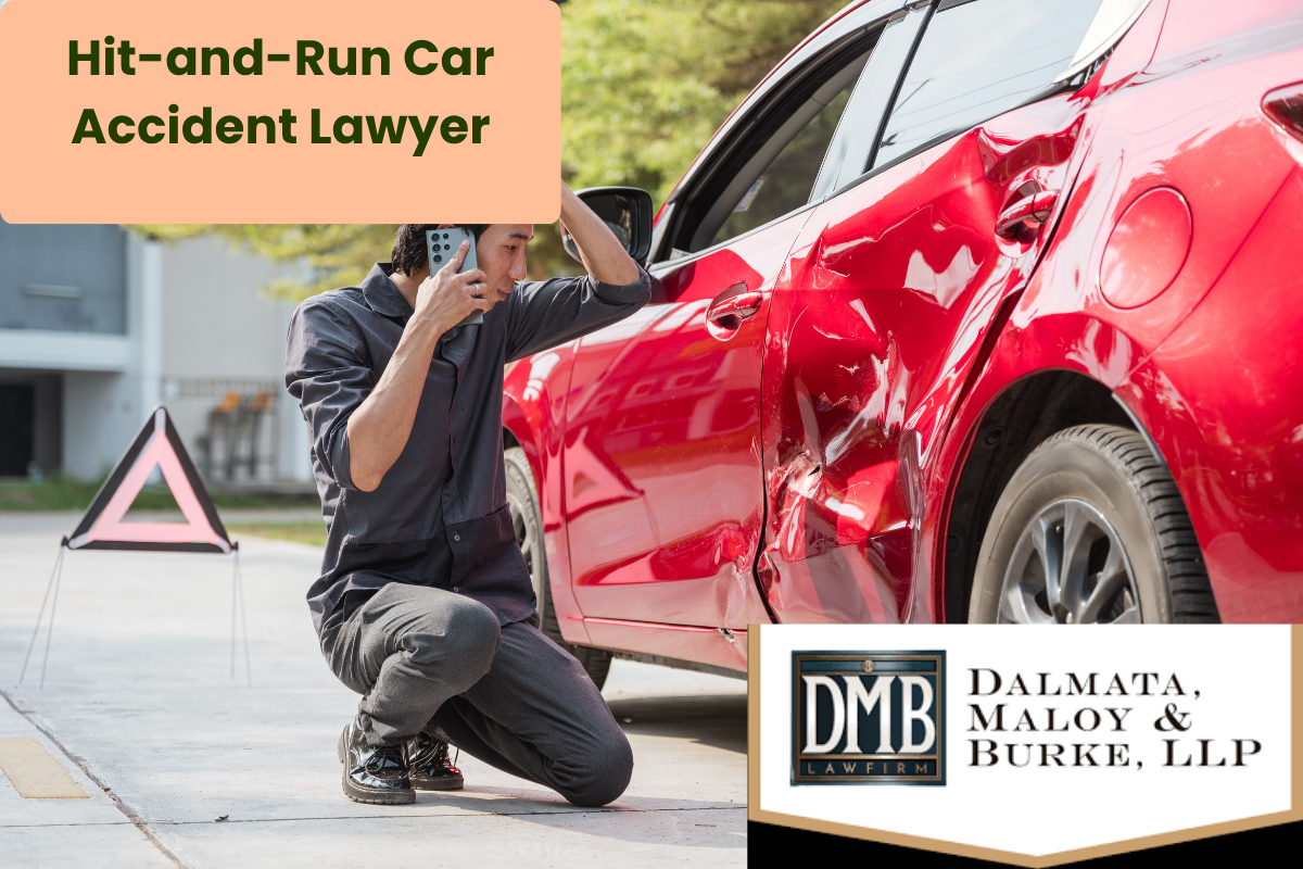 a man checking the damage of his car, a victim of hit and run car accident